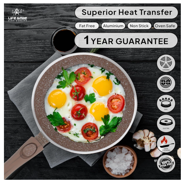 LIFE SMILE 29-Piece Cookware Set | Granite Stone Non-Stick Pots & Pans | طقم أواني الطبخ 29 قطعة جرانيت