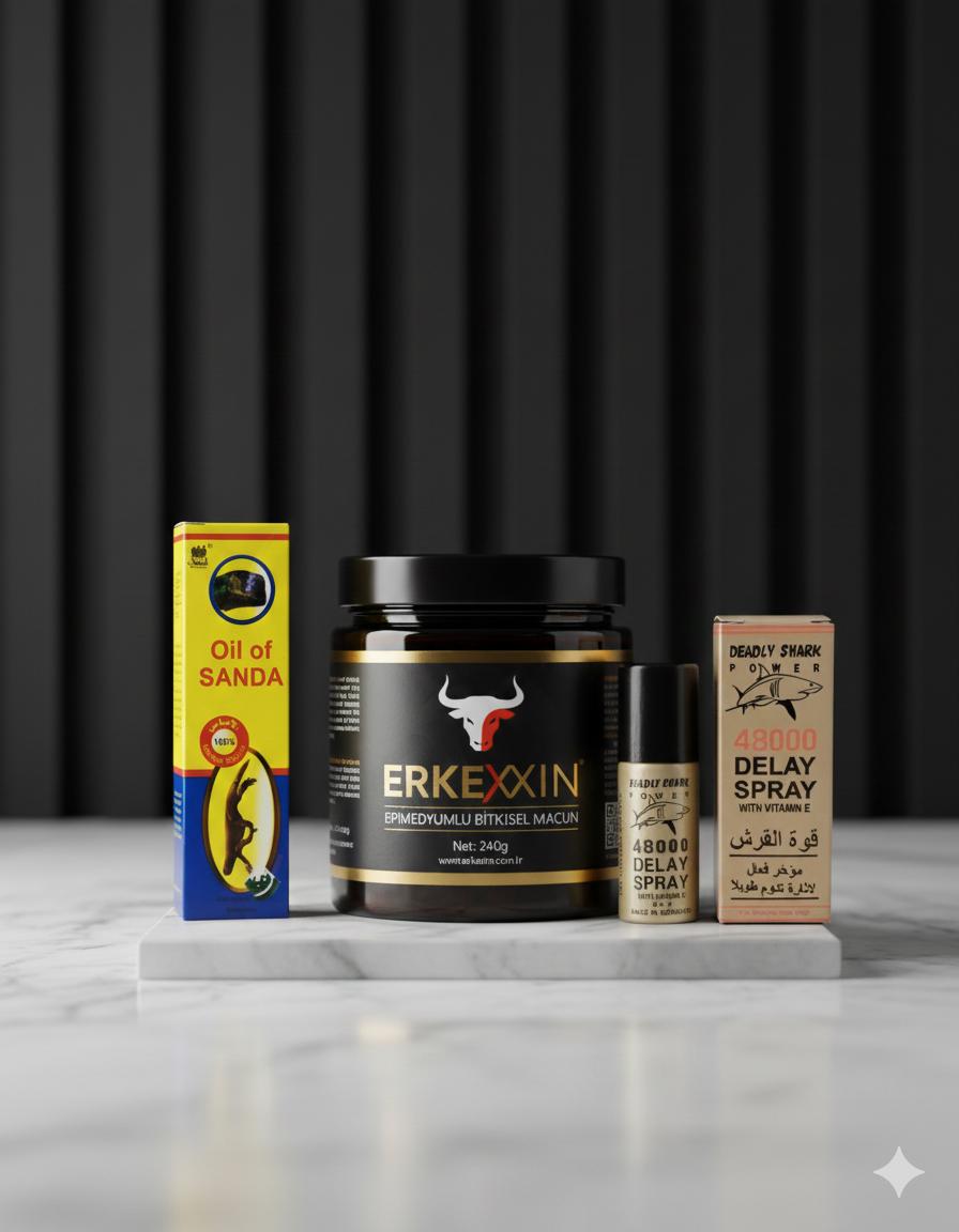Erkexin Men’s Power Full Bundle | Epimedyumlu Bitkisel Macun + Sanda Oil + Delay Spray | مجموعة القوة الرجالية الكاملة